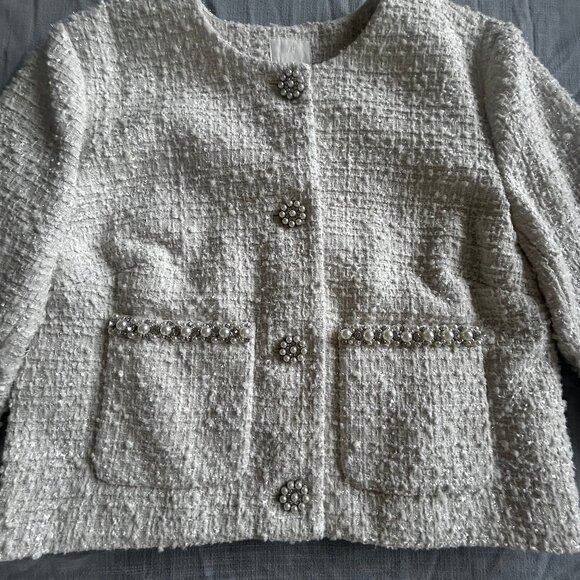 H&M Tweed Sparkly Beaded Long Sleeve Single Breasted Blazer - Picture 3 of 4